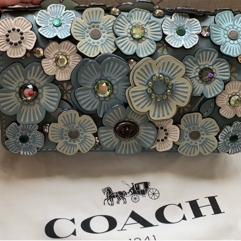 SOLD….Coach 1941 Dinky with Crystal Tea Rose Sage Blue